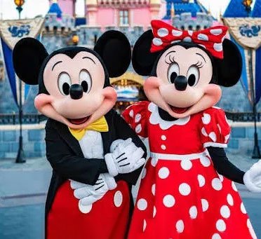Mickey Mouse and Minnie Mouse together at a Disney destination